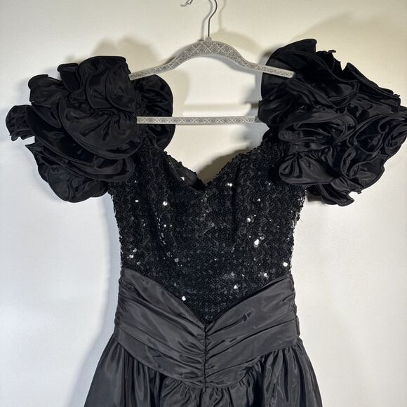 Vintage 80s Sequin Veni Infantino Sz 10 (S) Black Puffy Sleeve Whimsigoth Gothi - Picture 2 of 9